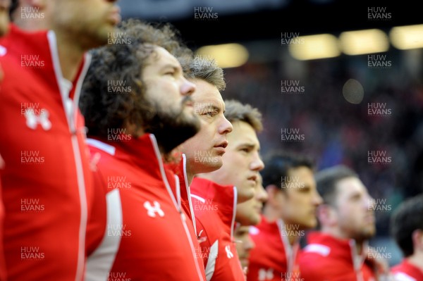 020213 - Wales v Ireland - RBS Six Nations -Matthew Rees of Wales lines up for the national anthems