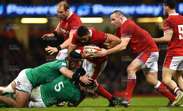 040223 - Wales v Ireland - Guinness Six Nations - Taulupe Faletau of Wales is tackled by James Ryan of Ireland