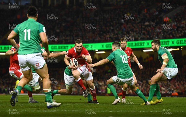 040223 - Wales v Ireland - Guinness Six Nations - George North of Wales gets past Josh van der Flier of Ireland