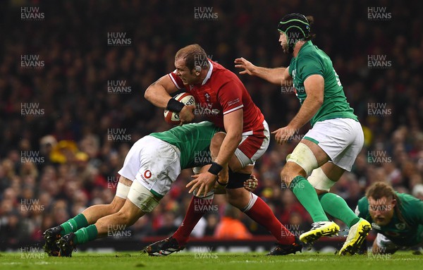 040223 - Wales v Ireland - Guinness Six Nations - Alun Wyn Jones of Wales is tackled by Josh van der Flier of Ireland