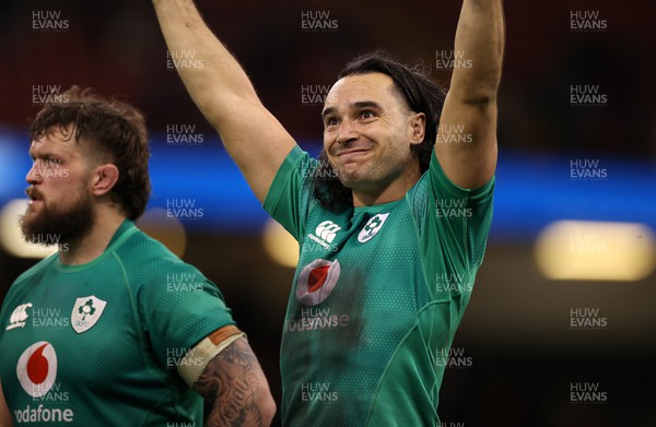 040223 - Wales v Ireland - Guinness Six Nations Championship - James Lowe of Ireland celebrates at full time