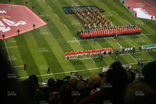 040223 - Wales v Ireland - Guinness Six Nations Championship - Wales sings the anthem