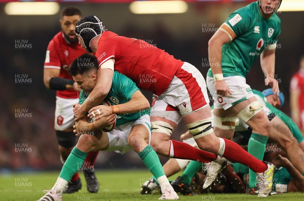040223 - Wales v Ireland, Guinness Six Nations 2023 - Adam Beard of Wales puts Conor Murray of Ireland under pressure