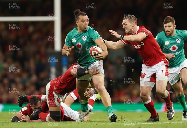 040223 - Wales v Ireland, Guinness Six Nations 2023 - James Lowe of Ireland is tackled by George North of Wales