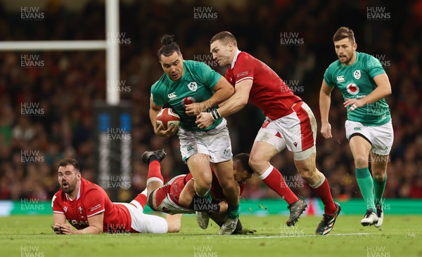 040223 - Wales v Ireland, Guinness Six Nations 2023 - James Lowe of Ireland is tackled by George North of Wales