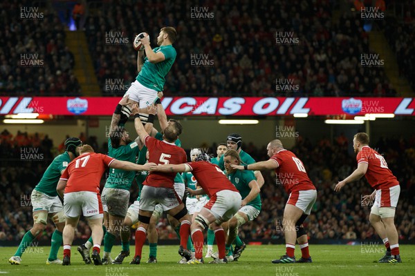 040223 - Wales v Ireland - Guinness Six Nations - Iain Henderson of Ireland wins a lineout