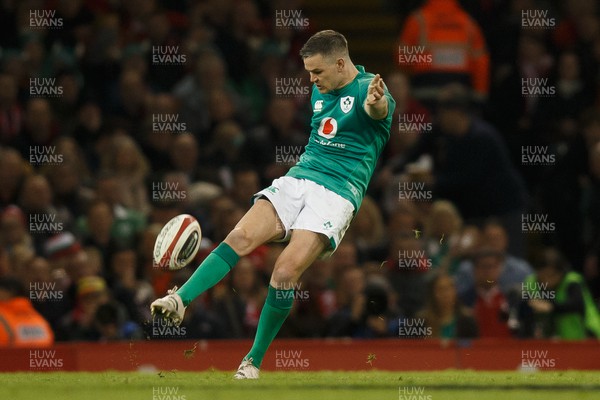 040223 - Wales v Ireland - Guinness Six Nations - Johnny Sexton of Ireland kicks the ball