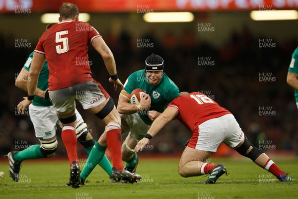 040223 - Wales v Ireland - Guinness Six Nations - James Ryan of Ireland is tackled by Dillon Lewis of Wales