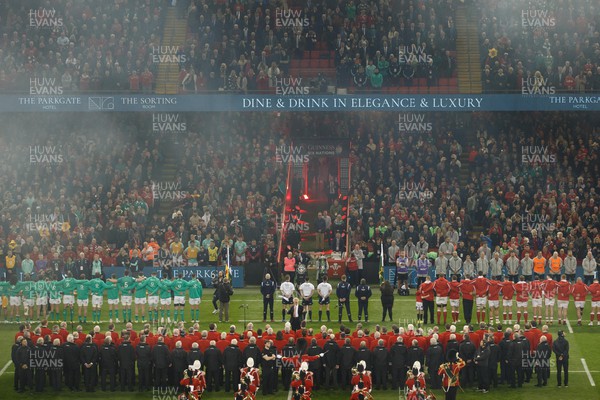 040223 - Wales v Ireland - Guinness Six Nations - The teams line up for the anthems