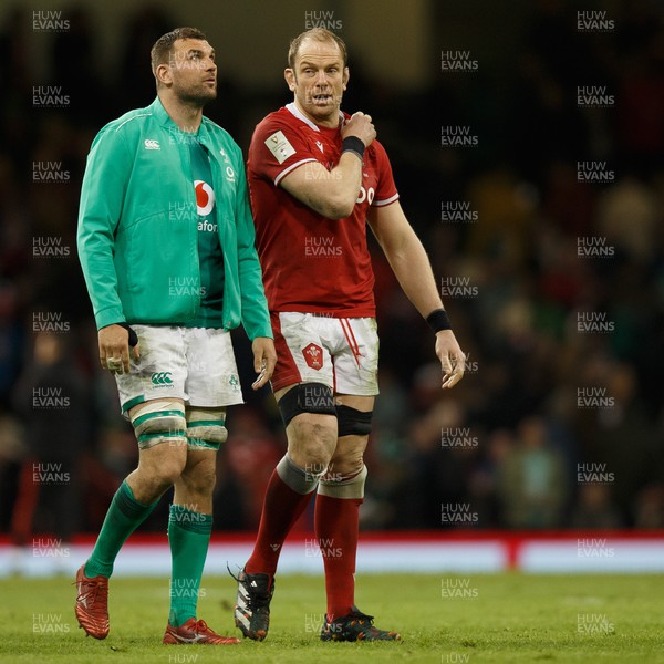 040223 - Wales v Ireland - Guinness Six Nations - Tadhg Beirne of Ireland and Alun Wyn Jones of Wales at the end of the match