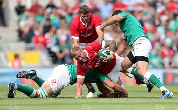 070919 - Wales v Ireland - Guinness Series 2019 - RWC Warm Up - Ross Moriarty of Wales is tackled by Jean Kleyn of Ireland