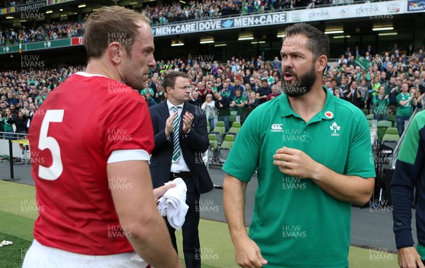 070919 - Wales v Ireland - Guinness Series 2019 - RWC Warm Up - Alun Wyn Jones of Wales and Andy Farrell at full time