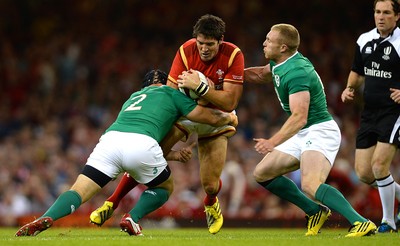 080815 - Wales v Ireland - Dove Men Series 2015 -James Hook of Wales Richardt Strauss and Keith Earls of Ireland