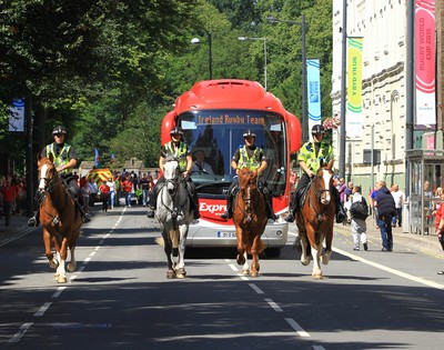 080815 - Wales v Ireland - Dove Men+Care Test - Ireland arrive at The Millennium Stadium with a police escort