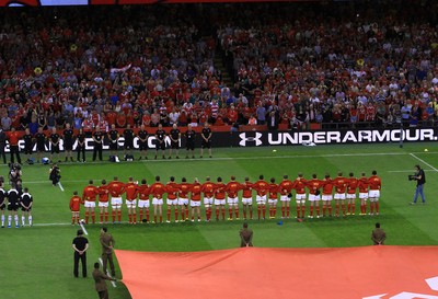 080815 - Wales v Ireland - Dove Men+Care Test - Wales line up for the national anthem