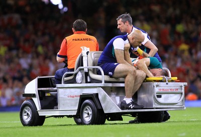 080815 - Wales v Ireland - Dove Men+Care Test - Tommy O'Donnell of Ireland is stretchered from the field