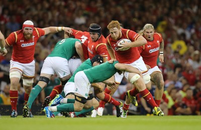 080815 - Wales v Ireland, Dove Men Tests 2015 - Dan Baker of Wales looks to break away