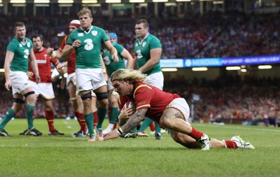 080815 - Wales v Ireland, Dove Men Tests 2015 - Richard Hibbard of Wales races in to score try