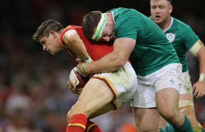 080815 - Wales v Ireland, Dove Men Tests 2015 - Lloyd Williams of Wales is tackled by Michael Bent of Ireland 