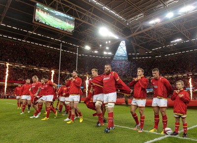 080815 - Wales v Ireland - Dove Men Series - The Wales team remove their jackets to reveal the new World Cup shirt