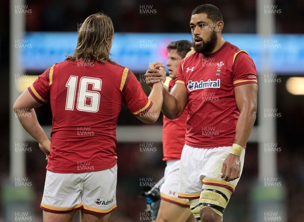 080815 - Wales v Ireland - Dove Mens Series - Kristian Dacey and Taulupe Faletau of Wales