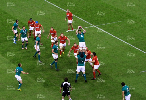 080815 - Wales v Ireland - Dove Men+Care Test - Jamie Heaslip of Ireland takes lineout ball