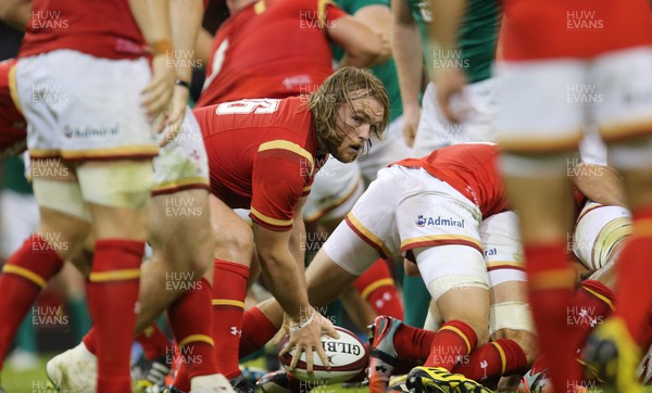 080815 - Wales v Ireland, Dove Men Tests 2015 - Kristian Dacey of Wales looks to feed the ball out 