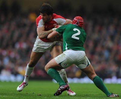 12.03.11 - Wales v Ireland - RBS Six Nations 2011 - Mike Phillips of Wales takes on Rory Best of Ireland. 