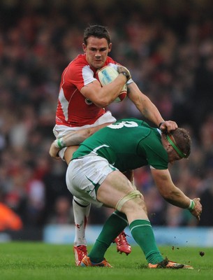 12.03.11 - Wales v Ireland - RBS Six Nations 2011 - Lee Byrne of Wales is tackled by Jamie Heaslip of Ireland. 