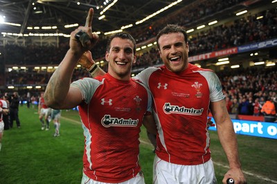 12.03.11 - Wales v Ireland - RBS Six Nations 2011 - Sam Warburton and Jamie Roberts of Wales celebrate at the end of the game. 