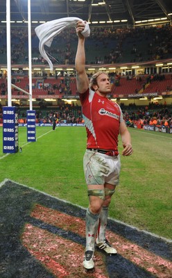 12.03.11 - Wales v Ireland - RBS Six Nations 2011 - Alun Wyn Jones of Wales celebrates at the end of the game. 