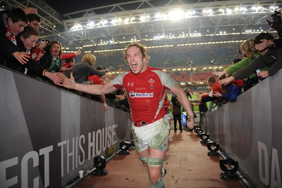 12.03.11 - Wales v Ireland - RBS Six Nations 2011 - Alun Wyn Jones of Wales celebrates at the end of the game. 