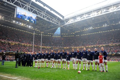 12.03.11 - Wales v Ireland - RBS Six Nations 2011 - Wales players line-up for the national anthems. 