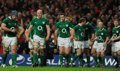 12.03.11 - Wales v Ireland - RBS Six Nations 2011 - Ireland players look dejected after Mike Phillips of Wales scores try. 