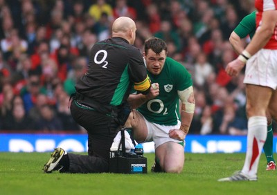 12.03.11 Wales v Ireland - RBS 6 Nations Championship-  Ireland's Cian Healy receives treatment. 