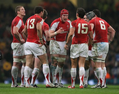 12.03.11 Wales v Ireland ... Wales Alun Wyn Jones talks to the  team. 