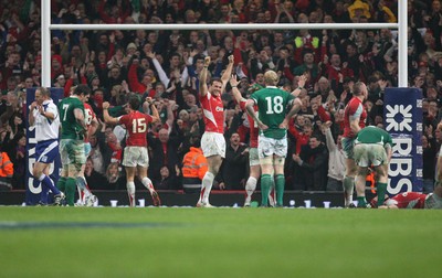 12.03.11... Wales v Ireland, RBS 6 Nations -  Wales' Jamie Roberts celebrates at the final whistle 
