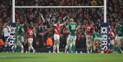 12.03.11... Wales v Ireland, RBS 6 Nations -  Wales' Jamie Roberts celebrates at the final whistle 