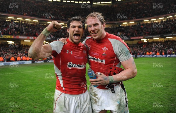 12.03.11 - Wales v Ireland - RBS Six Nations 2011 - Mike Phillips and Alun Wyn Jones of Wales celebrate at the end of the game. 