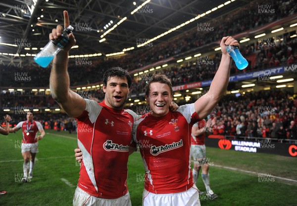12.03.11 - Wales v Ireland - RBS Six Nations 2011 - Mike Phillips and Jonathan Davies of Wales celebrate at the end of the game. 