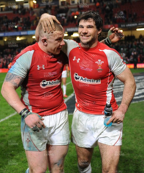 12.03.11 - Wales v Ireland - RBS Six Nations 2011 - John Yapp and Mike Phillips of Wales celebrate at the end of the game. 