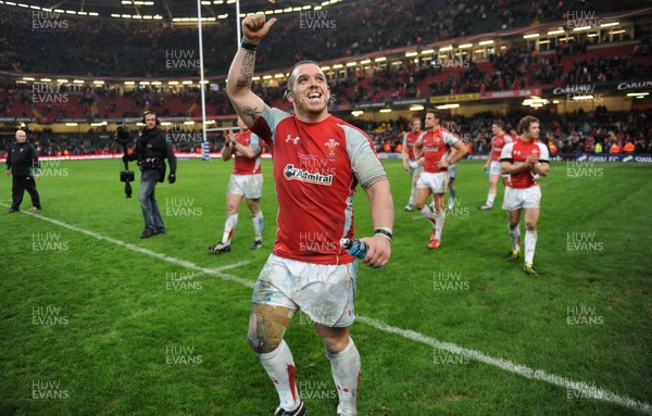12.03.11 - Wales v Ireland - RBS Six Nations 2011 - Paul James of Wales celebrates at the end of the game. 