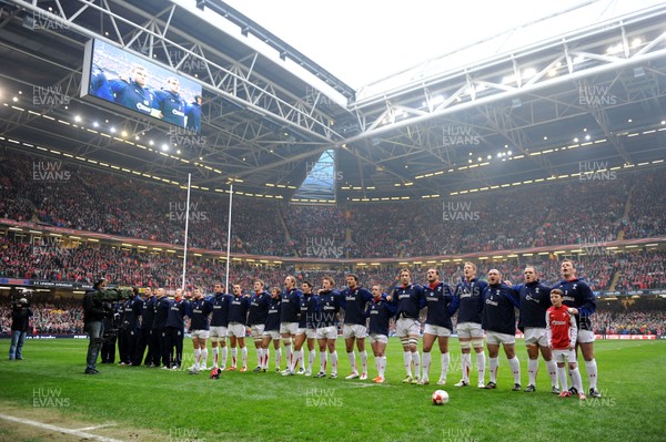 12.03.11 - Wales v Ireland - RBS Six Nations 2011 - Wales players line-up for the national anthems. 
