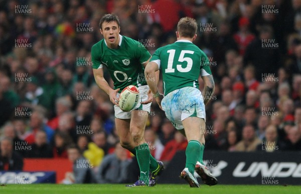 12.03.11 - Wales v Ireland - RBS Six Nations 2011 - Tommy Bowe of Ireland offloads to Luke Fitzgerald. 