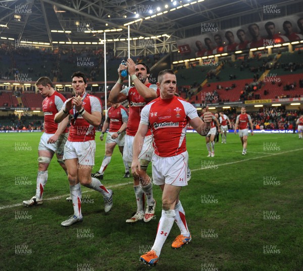 12.03.11 - Wales v Ireland - RBS Six Nations 2011 - James Hook, Jonathan Thomas and Shane Williams of Wales. 