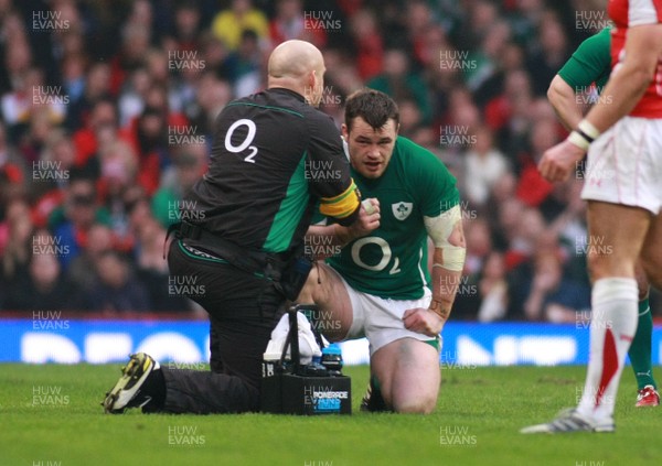 12.03.11 Wales v Ireland - RBS 6 Nations Championship-  Ireland's Cian Healy receives treatment. 