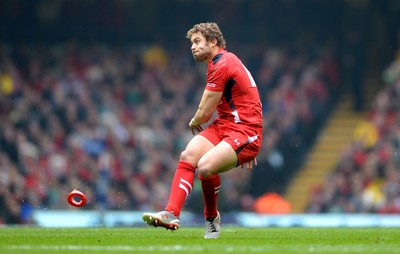 140315 - Wales v Ireland - RBS 6 Nations 2015 -Leigh Halfpenny of Wales kicks at goal