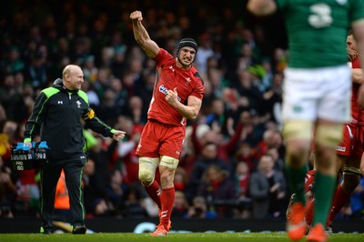 140315 - Wales v Ireland - RBS 6 Nations 2015 -Sam Warburton of Wales celebrates at the final whistle