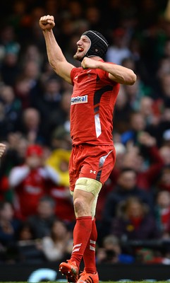 140315 - Wales v Ireland - RBS 6 Nations 2015 -Sam Warburton of Wales celebrates at the final whistle