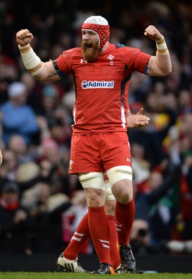 140315 - Wales v Ireland - RBS 6 Nations 2015 -Jake Ball of Wales celebrates at the final whistle